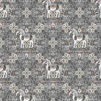 Rang Mahal 108" x 108" Cotton Bedsheet Set with 2 Pillow Covers – Royal Horse in Antique Grey