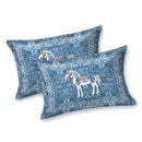 Rang Mahal 108" x 108" Cotton Bedsheet Set with 2 Pillow Covers – Royal Horse in Teal Blue
