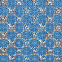 Rang Mahal 108" x 108" Cotton Bedsheet Set with 2 Pillow Covers – Royal Horse in Teal Blue