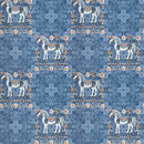 Rang Mahal 108" x 108" Cotton Bedsheet Set with 2 Pillow Covers – Royal Horse in Teal Blue