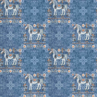 Rang Mahal 108" x 108" Cotton Bedsheet Set with 2 Pillow Covers – Royal Horse in Teal Blue