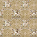 Rang Mahal 108" x 108" Cotton Bedsheet Set with 2 Pillow Covers – Royal Horse in Mustard Gold