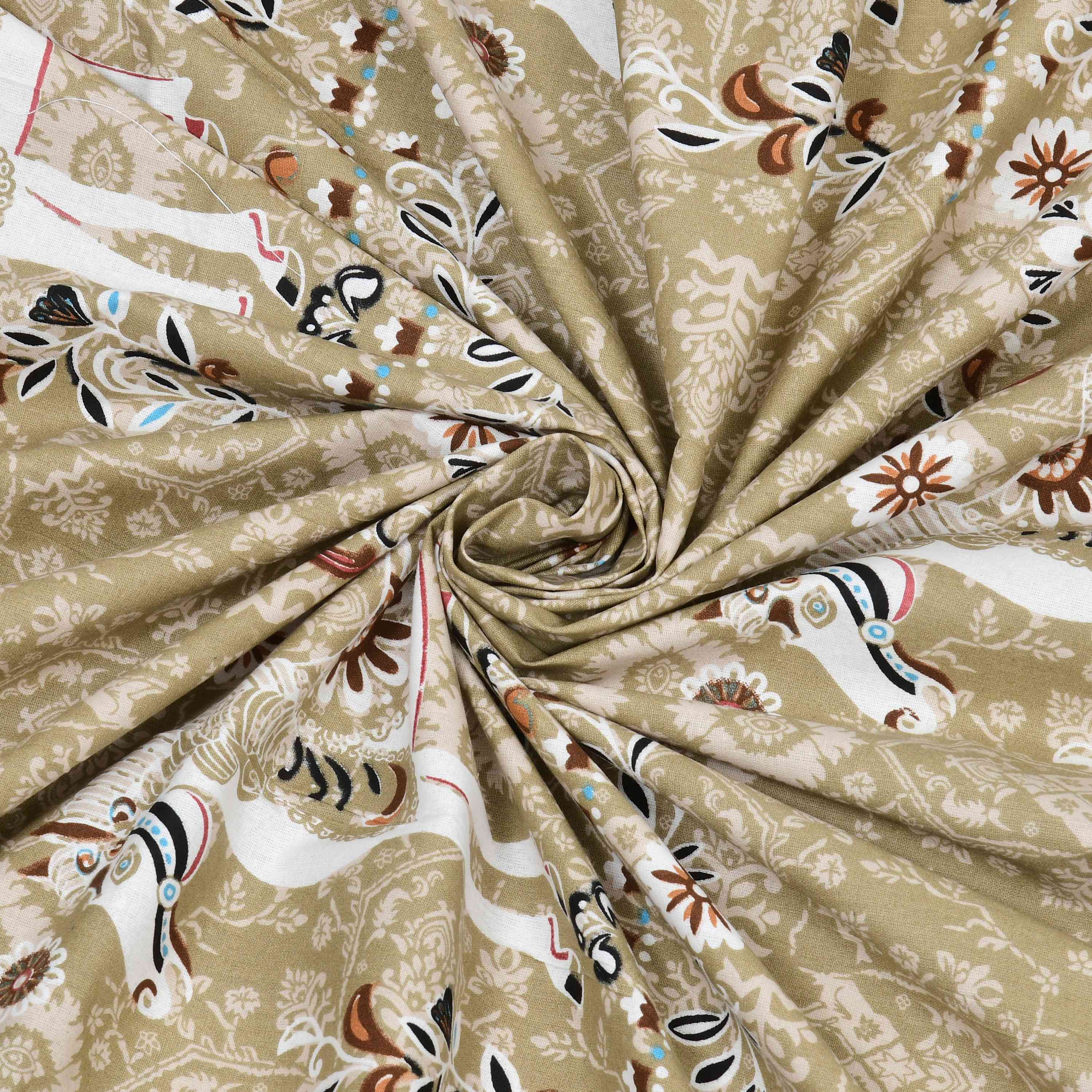 Rang Mahal 108" x 108" Cotton Bedsheet Set with 2 Pillow Covers – Royal Horse in Mustard Gold