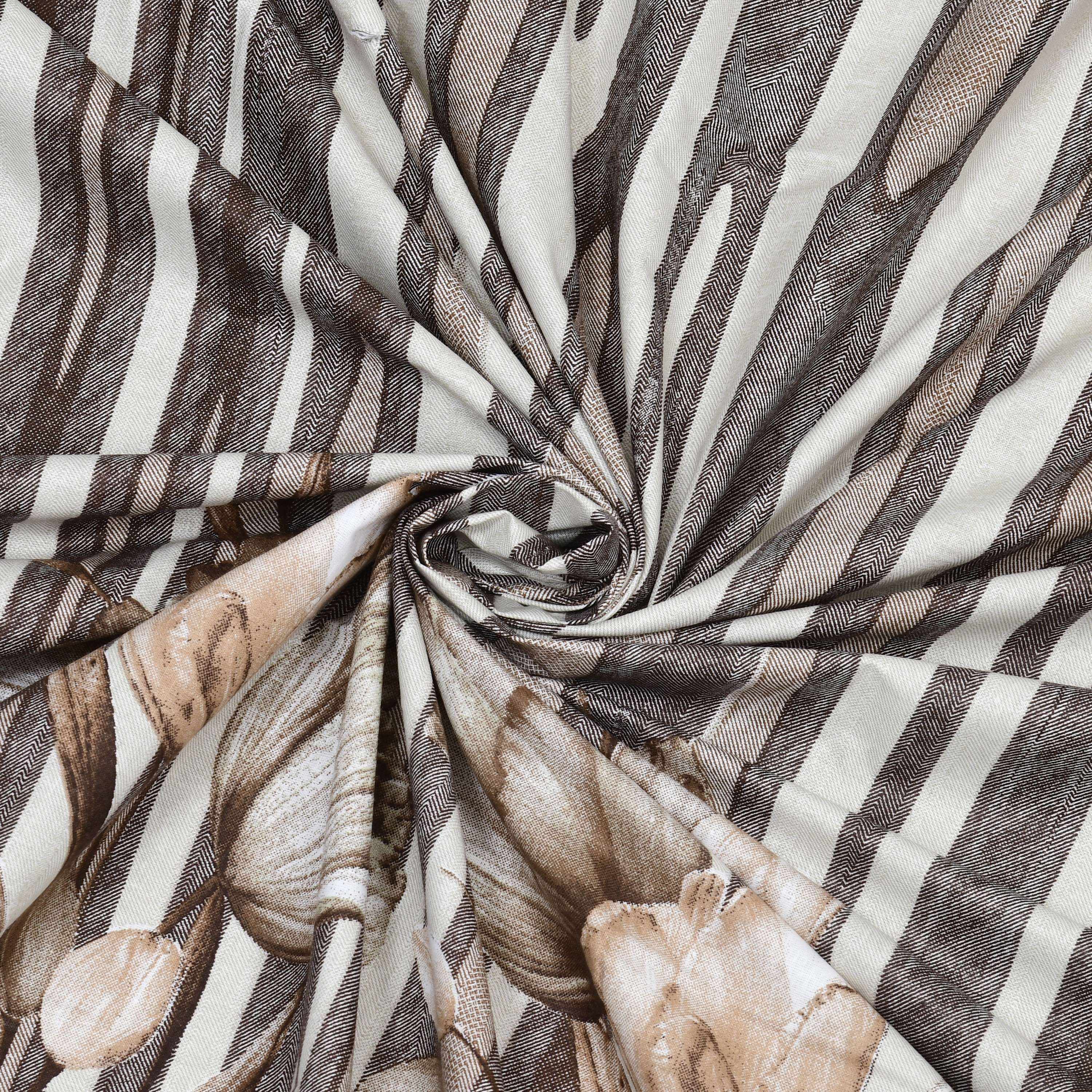 Elegant Brown Floral Striped King Size Bedsheet with 2 Pillow Covers Cotton Size (108×108)