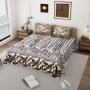 Elegant Brown Floral Striped King Size Bedsheet with 2 Pillow Covers Cotton Size (108×108)