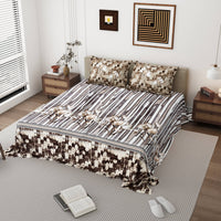 Elegant Brown Floral Striped King Size Bedsheet with 2 Pillow Covers Cotton Size (108×108)