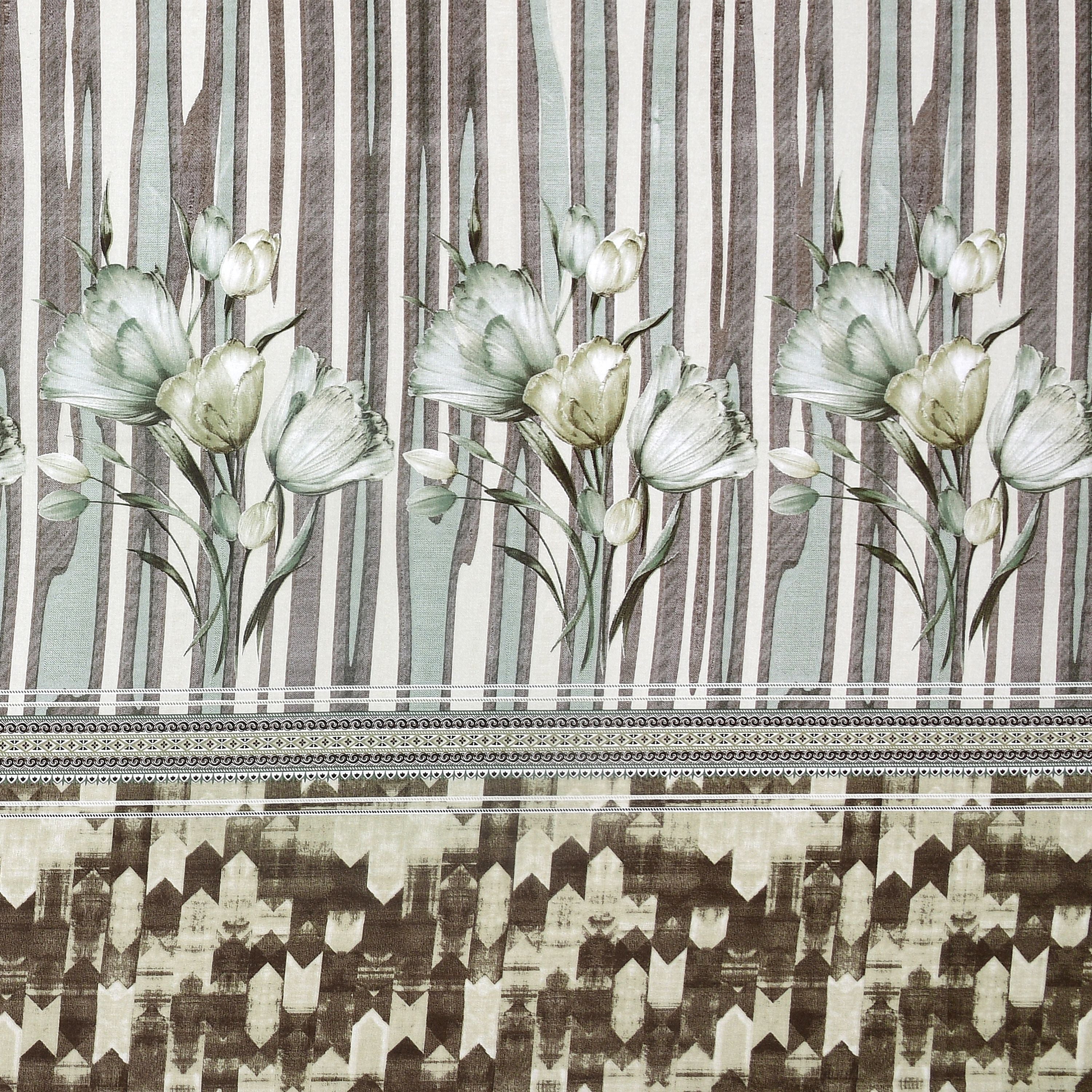 Serene Green Floral & Stripe King Size Bedsheet with 2 Pillow Covers – Cotton Blend Size (108×108)