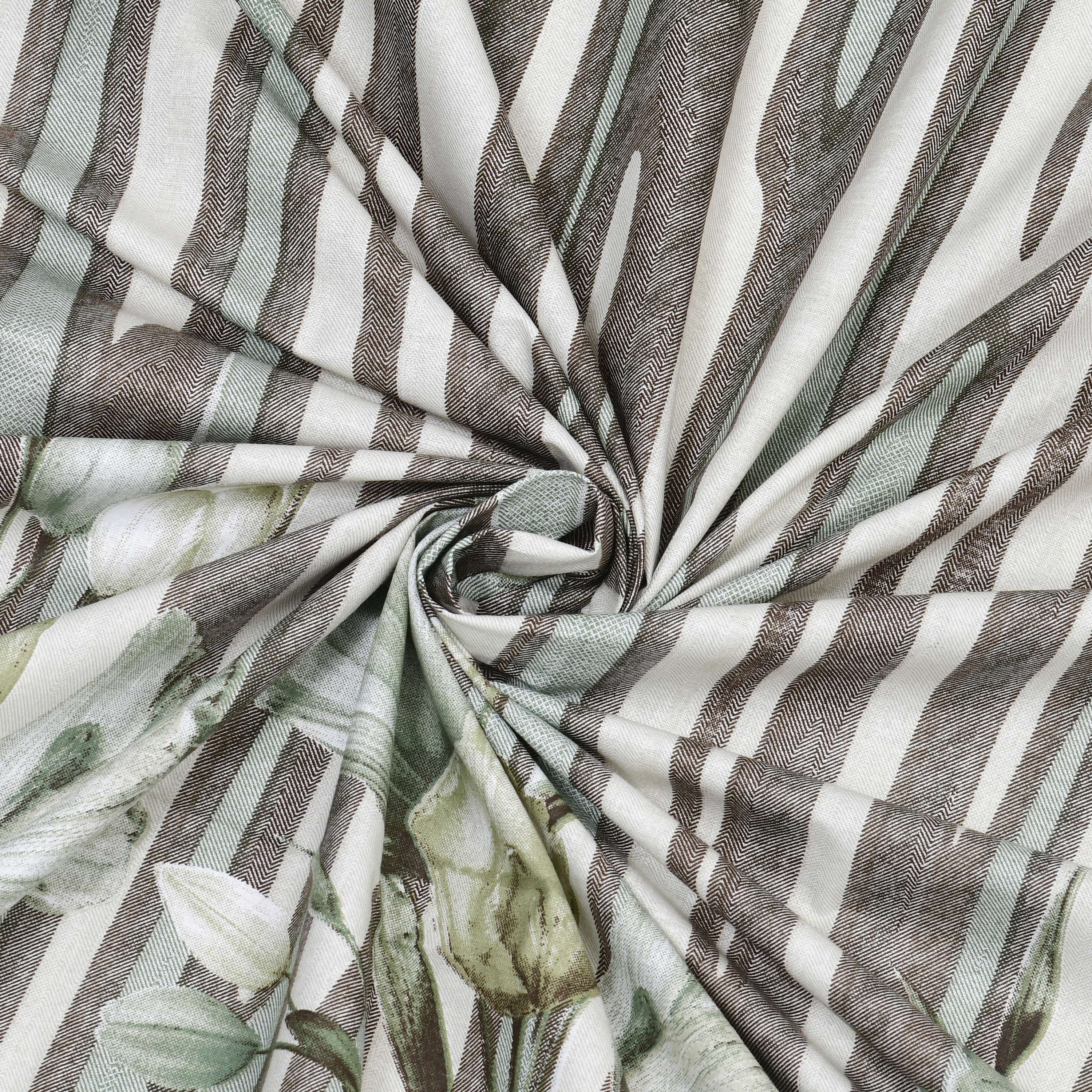 Serene Green Floral & Stripe King Size Bedsheet with 2 Pillow Covers – Cotton Blend Size (108×108)