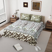 Serene Green Floral & Stripe King Size Bedsheet with 2 Pillow Covers – Cotton Blend Size (108×108)